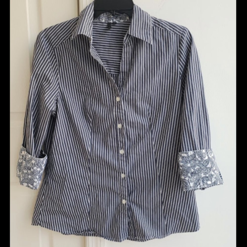 Blue Stripe Button Down Paisely Accents